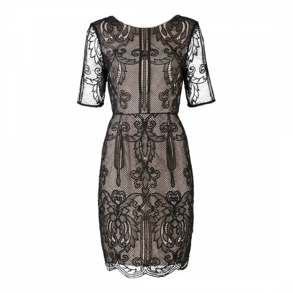 🌞REISS Zola Lace Dress  Black Scalloped Hem V-Back Party Cocktail US 4 - Picture 2 of 16